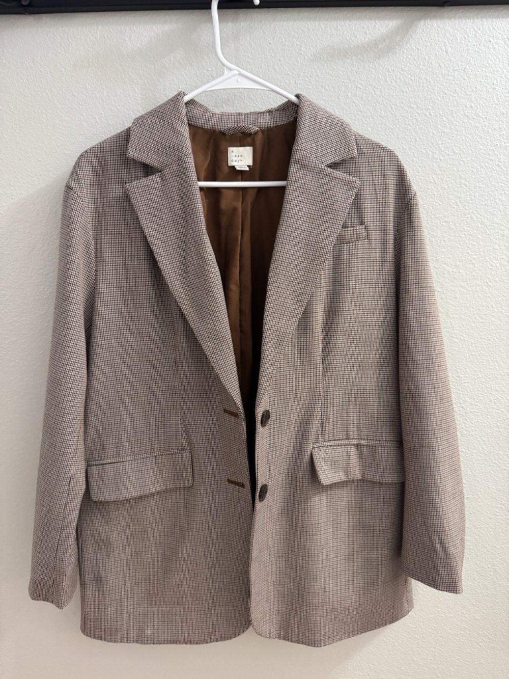 a new day Tan & Brown Houndstooth Blazer